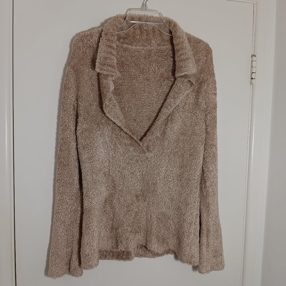 Womens Beige Boucle Fuzzy  knit Cardigan Sweater  Medium  Cozy Soft